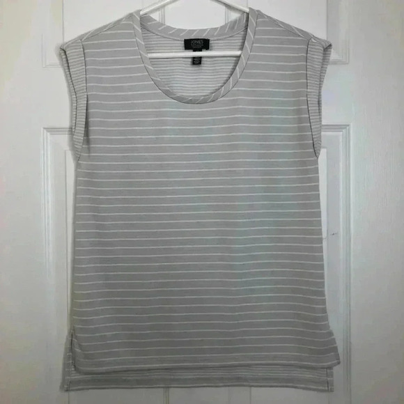 Jones New  York Tank Top Grey & White Striped Size Small - Picture 1 of 16